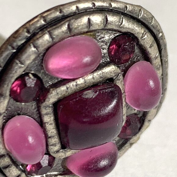 VTG Artisan Earrings Silver Tone Lucite Purple Pink Clip On Vibrant Colorful 80s - Picture 5 of 13